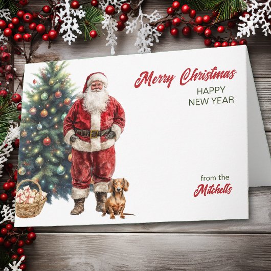 Kerstman en rode dashond kerst feestdagen kaart