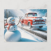 Kerstman en rode retro truck feestdagenkaart (Voorkant)