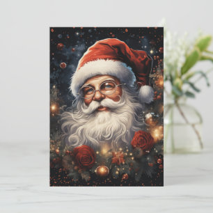 Kerstman en rode rozen feestdagenkaart