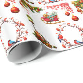 Kerstman en rode slee glanzend cadeaupapier (Rol Hoek)