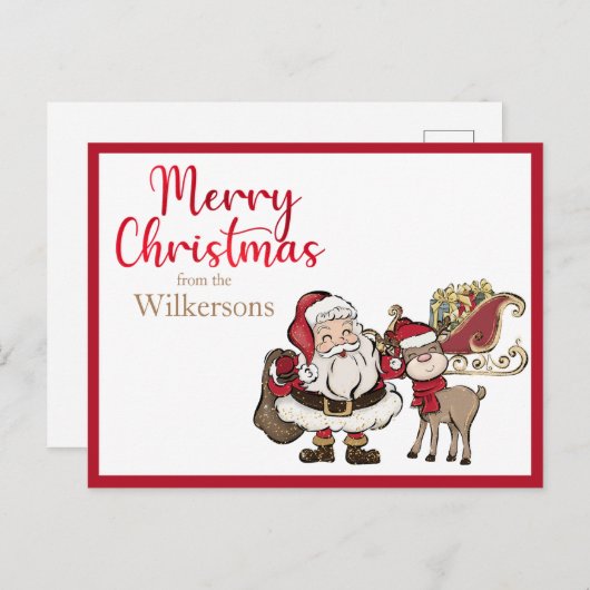 Kerstman en Rudolph Aangepaste Naam Kerstmis Feestdagenkaart (Voorkant / Achterkant)