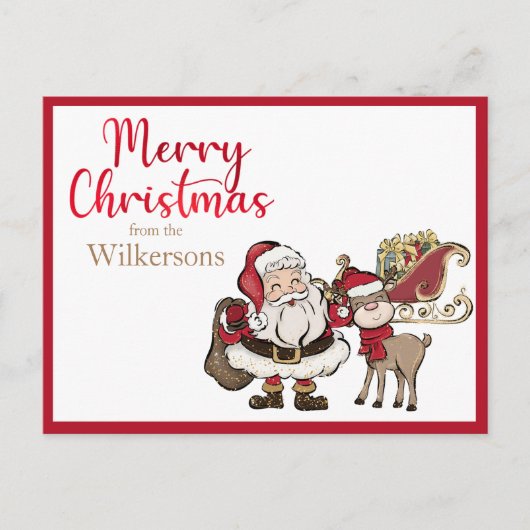 Kerstman en Rudolph Aangepaste Naam Kerstmis Feestdagenkaart (Voorkant)