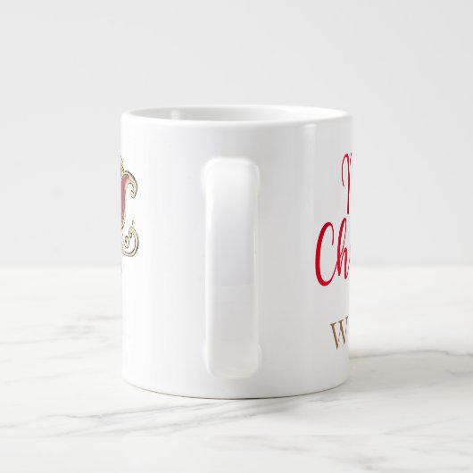 Kerstman en Rudolph Aangepaste Naam Kerstmis Grote Koffiekop (Achterkant)