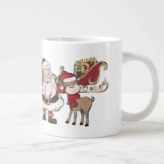 Kerstman en Rudolph Aangepaste Naam Kerstmis Grote Koffiekop (Rechts)