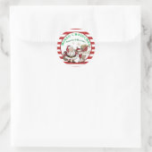 Kerstman en Rudolph Candy Cane Kerstmis Ronde Sticker (Tas)
