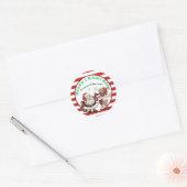 Kerstman en Rudolph Candy Cane Kerstmis Ronde Sticker (Envelop)