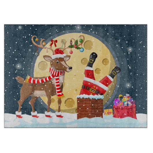 Kerstman en Rudolph op het Dak Snijplank (Voorkant)