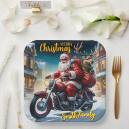 Kerstman en Rudolph rendier motorfiets Papieren Bordje