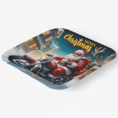 Kerstman en Rudolph rendier motorfiets Papieren Bordje (Gebogen)