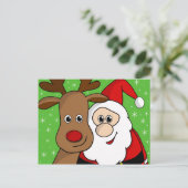 Kerstman en Rudolph sefie Feestdagenkaart (Staand voorkant)