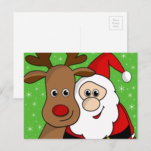Kerstman en Rudolph sefie Feestdagenkaart (Voorkant / Achterkant)