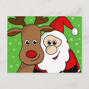 Kerstman en Rudolph sefie Feestdagenkaart