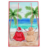 Kerstman en Sand Snowman op het kerststrand Medium Cadeauzakje (Achterkant)