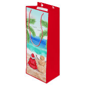 Kerstman en Sand Snowman op het kerststrand Wijn Cadeautas (Achterkant Gekanteld)