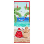 Kerstman en Sand Snowman op het kerststrand Wijn Cadeautas (Achterkant)