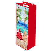 Kerstman en Sand Snowman op het kerststrand Wijn Cadeautas (Voorkant Gekanteld)