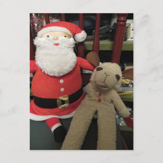 Kerstman en schapen feestdagenkaart (Voorkant)