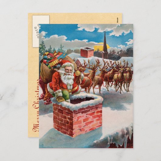  kerstman en schoorsteen feestdagenkaart (Voorkant / Achterkant)