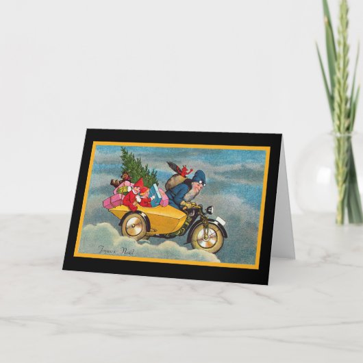Kerstman en Sidecar Feestdagen Kaart (Voorkant)