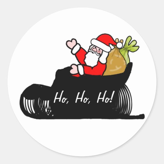 Kerstman en slee Kerstmis Ronde Sticker (Voorkant)