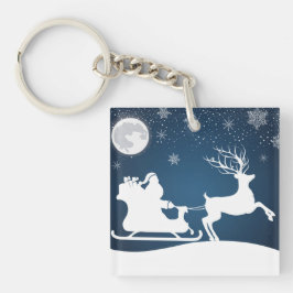 Kerstman en slee met rendieren sleutelhanger