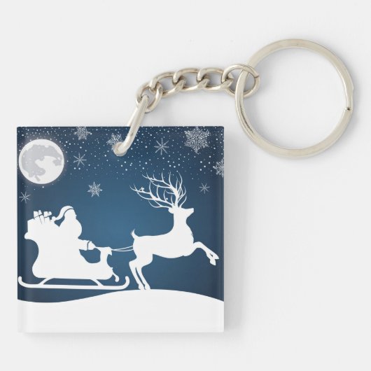 Kerstman en slee met rendieren sleutelhanger (Achterkant)