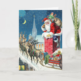 Kerstman en slee op het dak Kerstmis Feestdagen Kaart