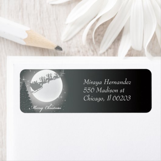 Kerstman en slee over de maan Xmas Label (Insitu)