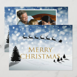 Kerstman en slee silhouet Sneeuw scène Personalise Feestdagenkaart
