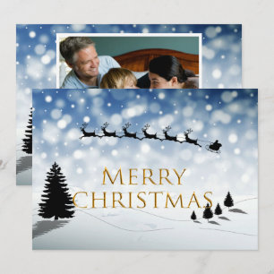 Kerstman en slee silhouet Sneeuw scène Personalise Feestdagenkaart