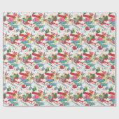  Kerstman en Sleigh Cadeaupapier (Vlak)