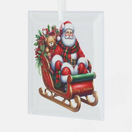 Kerstman en Sleigh Glass Ornament (Voorkant links)