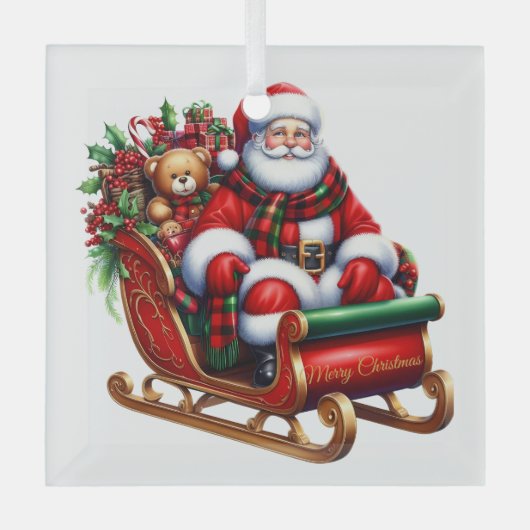 Kerstman en Sleigh Glass Ornament (Voorkant)