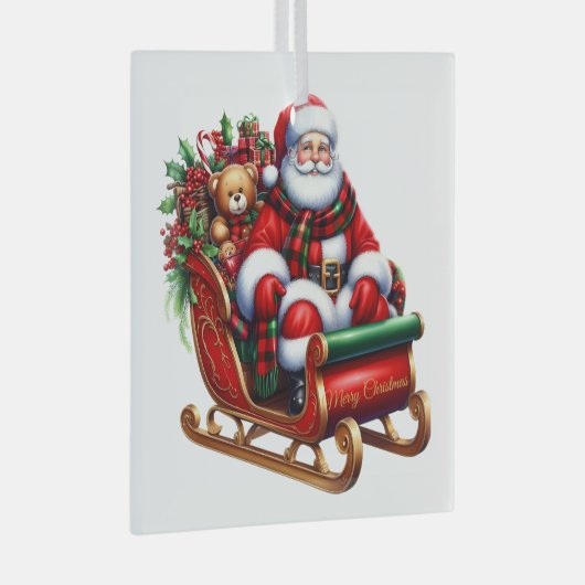 Kerstman en Sleigh Glass Ornament (Voorkant Rechts)