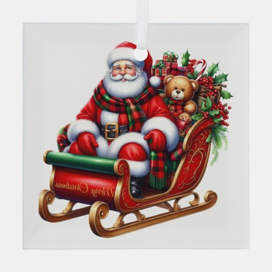 Kerstman en Sleigh Glass Ornament (Achterkant)