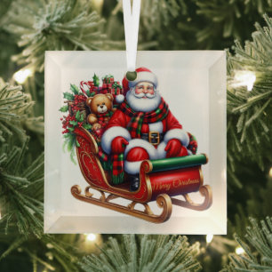 Kerstman en Sleigh Glass Ornament