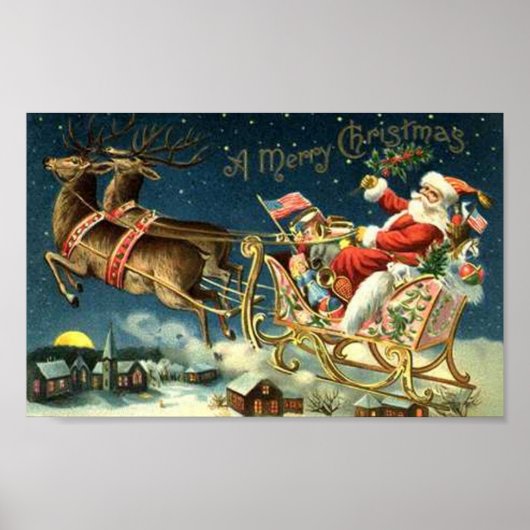Kerstman en Sleigh Poster (Voorkant)