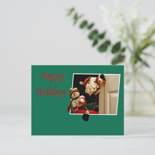 Kerstman en Sneeuwman Briefkaart (Staand voorkant)