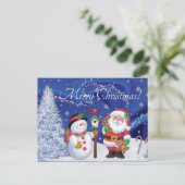 Kerstman en sneeuwman feestdagenkaart (Staand voorkant)