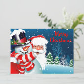 Kerstman en Sneeuwman Feestdagenkaart (Staand voorkant)