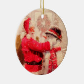 Kerstman en Sneeuwman Keramisch Ornament (Rechts)