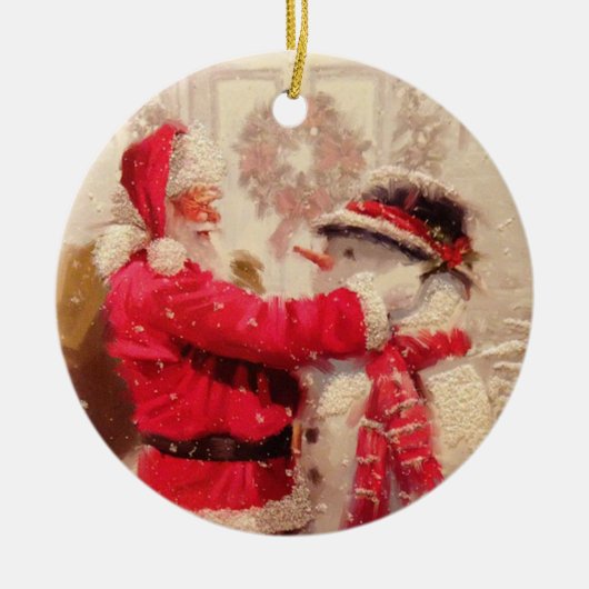 Kerstman en Sneeuwman Keramisch Ornament (Voorkant)