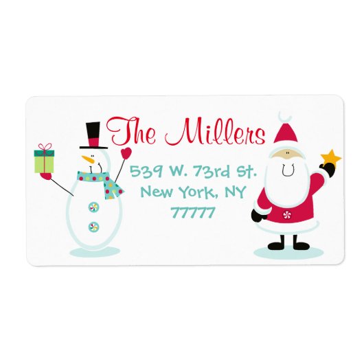Kerstman en Sneeuwman Kerstmis Retouradres Etiket (Voorkant)