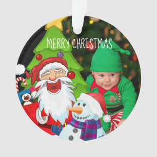 Kerstman en sneeuwman lachen op kerstfoto van uw b ornament