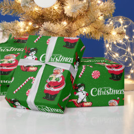  kerstman en sneeuwman met sneeuwpakpapier cadeaupapier