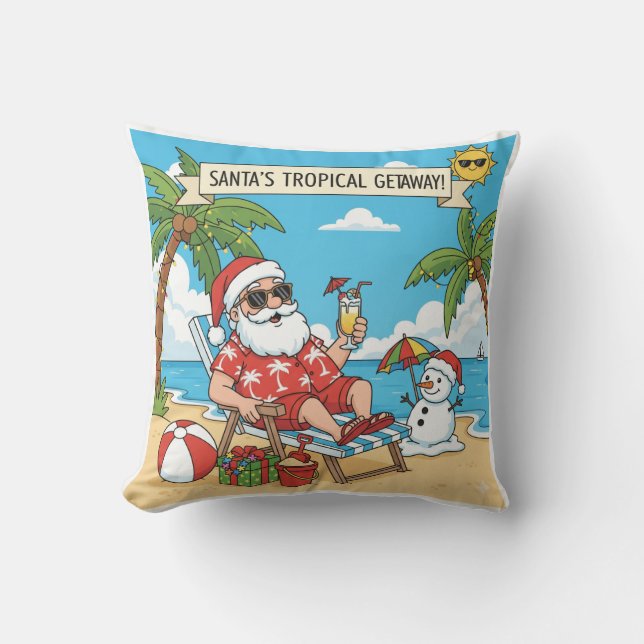 Kerstman en sneeuwman op het strand kussen (Voorkant)