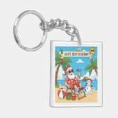 Kerstman en sneeuwman op het strand sleutelhanger (Voorkant Links)