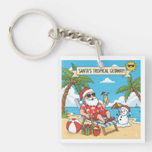 Kerstman en sneeuwman op het strand sleutelhanger