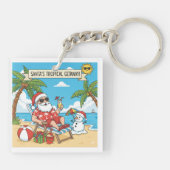 Kerstman en sneeuwman op het strand sleutelhanger (Achterkant)