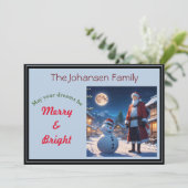 Kerstman en Sneeuwman op kerstavond Feestdagenkaart (Staand voorkant)